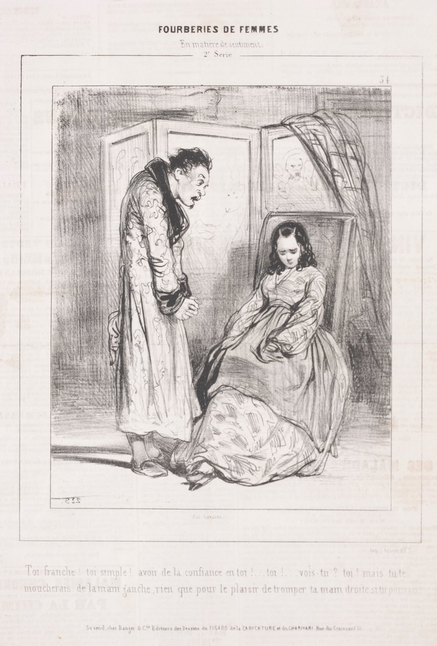 Naisten petokset: Tunteellisissa asioissa, 1842. tekijältä Paul Gavarni