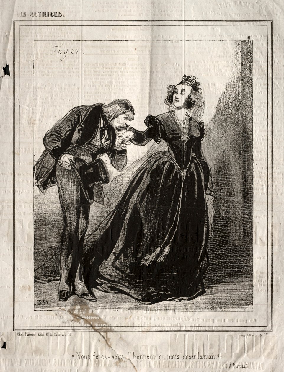 Näyttelijät: Teetkö meistä miehen, joka suutelee käsiämme, 1843. tekijältä Paul Gavarni