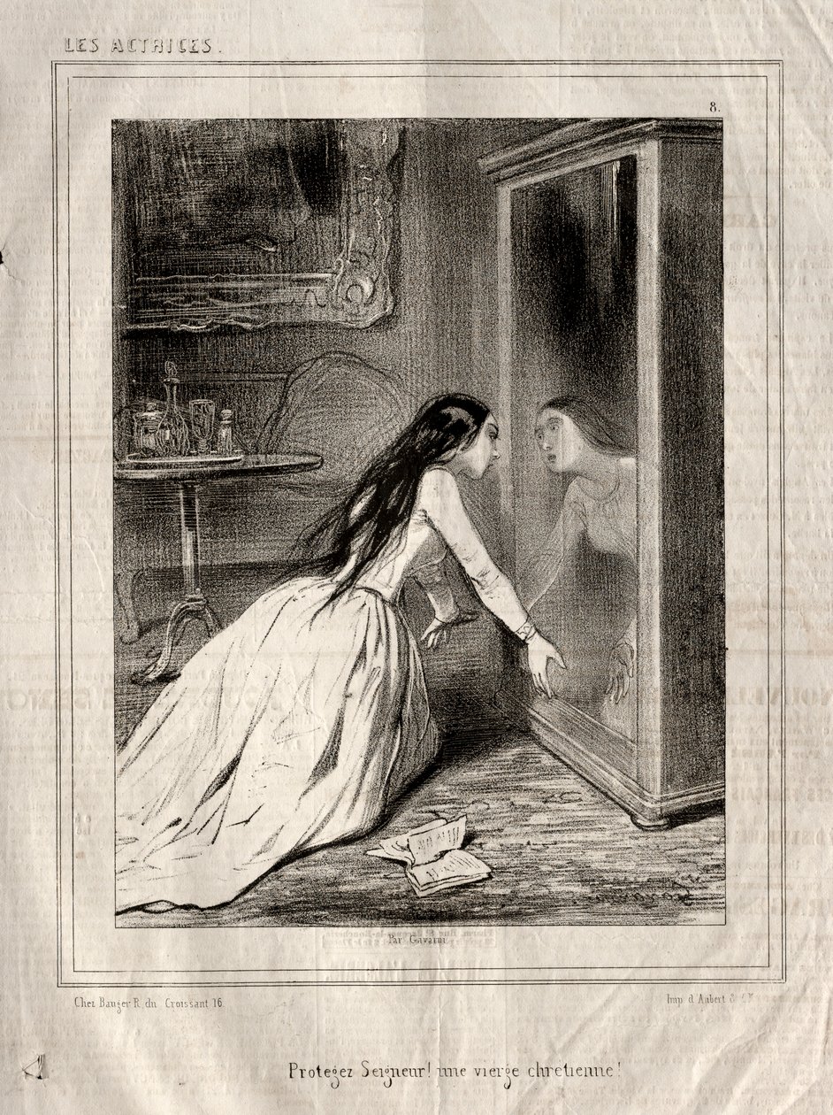 Näyttelijät: Suojele Herraa! kristitty neitsyt, 1843. tekijältä Paul Gavarni