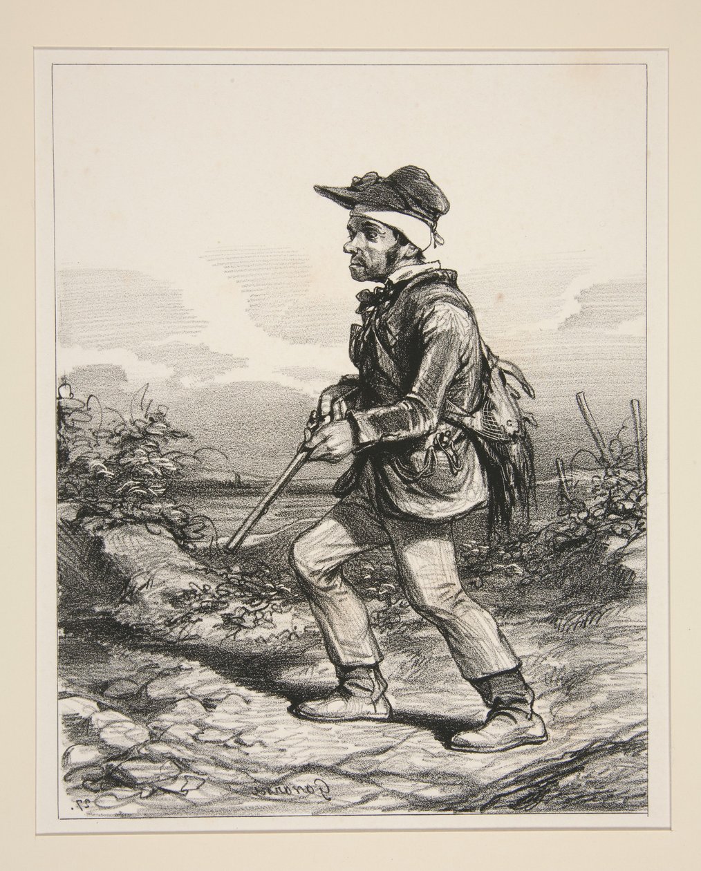Herra Gontard (du Clos-Gorju), suurmaanomistaja, vaalikelpoinen äänestäjä, metsästämässä aamunkoitosta lähtien (sarjasta "Aikalais tyyppejä") tekijältä Paul Gavarni