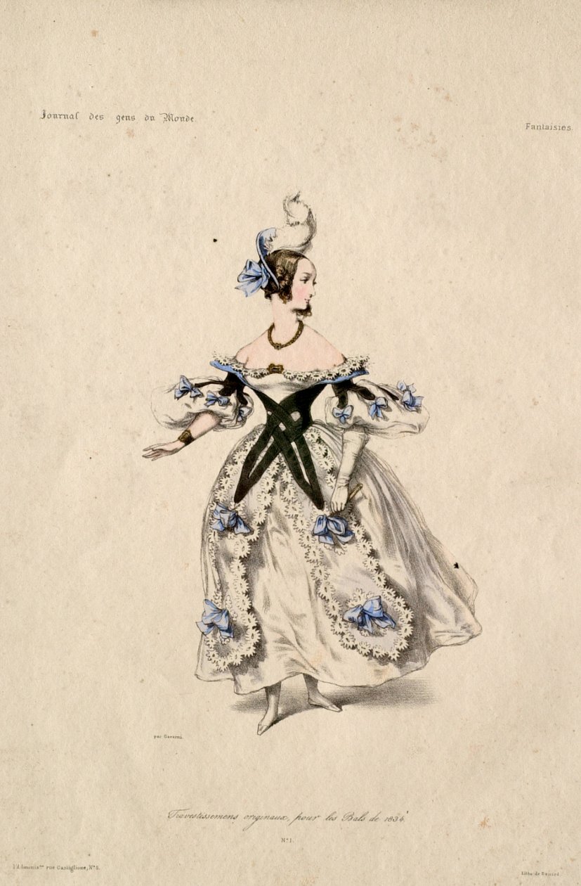 Alkuperäisiä naamiaisasuja vuoden 1834 tanssiaisiin tekijältä Paul Gavarni