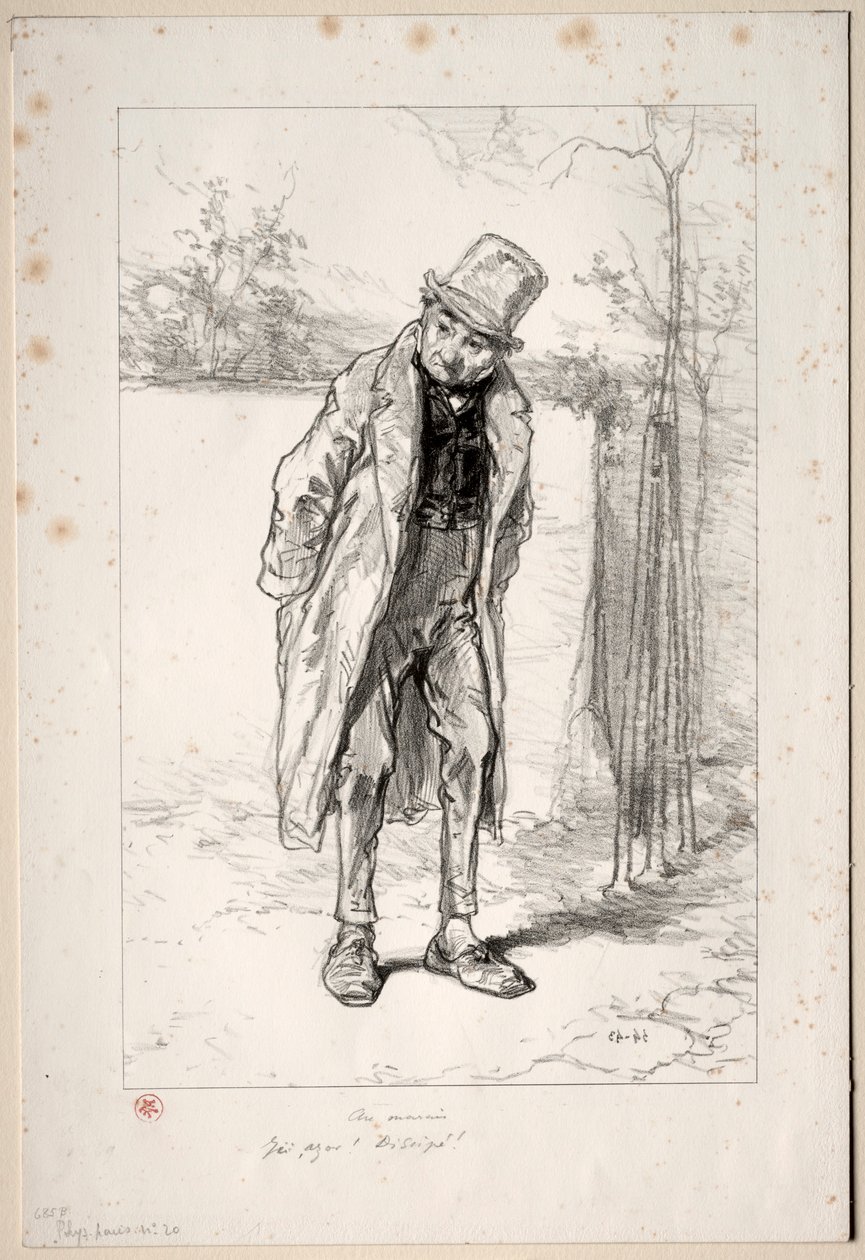 Physionomies Parisiennes: Au Marais. Täällä, Azor! täällä!, 1857-58. tekijältä Paul Gavarni