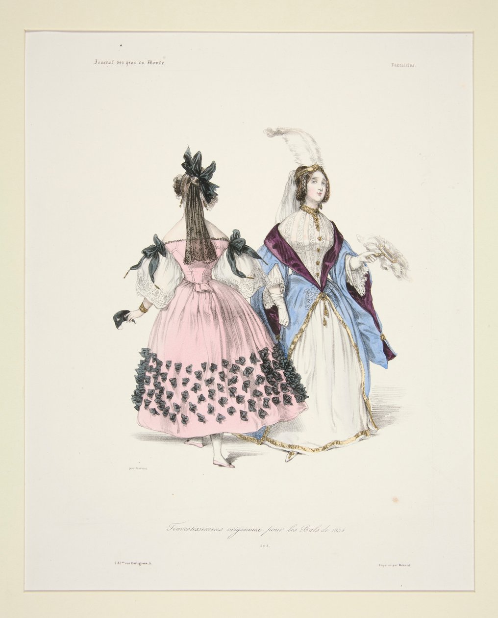 ALKUPERÄINEN TRAVESTISSEMENS (sic) vuoden 1834 palloille. 5 ja 6. tekijältä Paul Gavarni