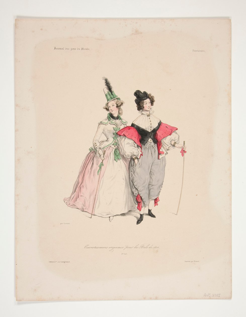 ALKUPERÄINEN TRAVESTISSEMENS (sic) vuoden 1834 palloille. Nro. 2 ja 3. tekijältä Paul Gavarni