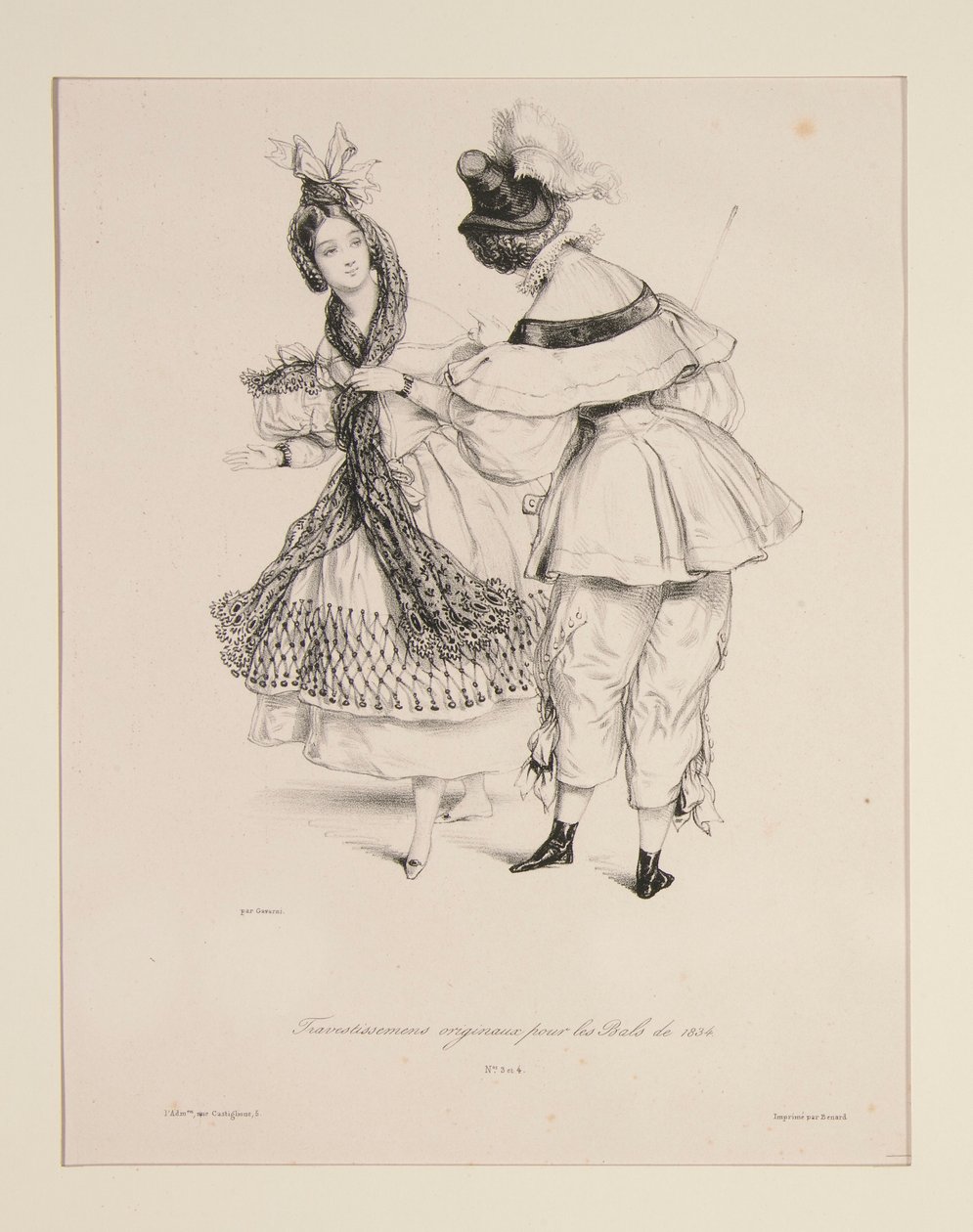 ALKUPERÄINEN TRAVESTISSEMENS (sic) vuoden 1834 palloille. 3 ja 4. tekijältä Paul Gavarni