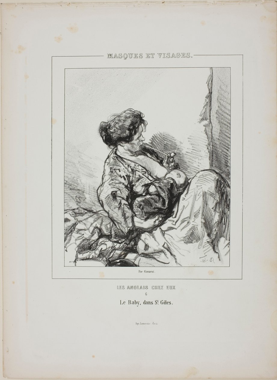 The Baby in Saint-Giles, teoksesta Masques et Visages tekijältä Paul Gavarni