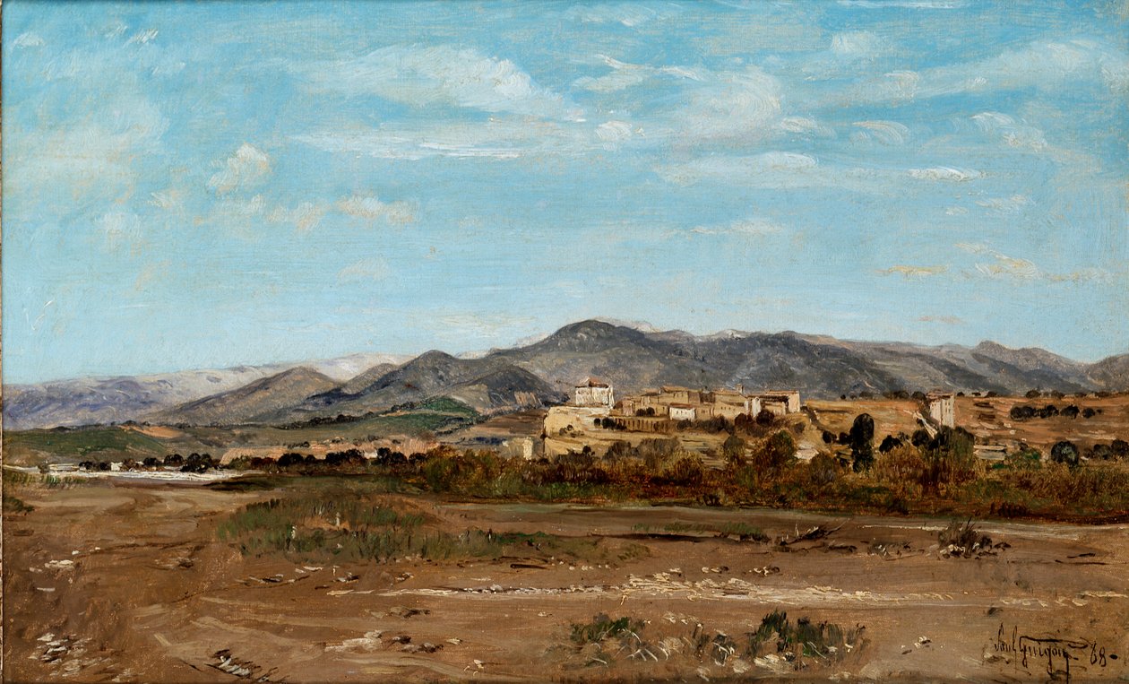 Laurisin kylä Vauclusessa Durance-joen rannalla, 1868 tekijältä Paul Guigou