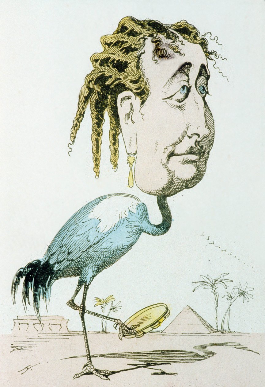 Keisarinna Eugenie (1826-1920, s. Eugenia Maria de Montijo de Guzman) Napoleon III:n vaimo, täällä kurkuna, Paul Hadol eli Whiten pilapiirros "La menagerie imperialesta" tekijältä Paul Hadol