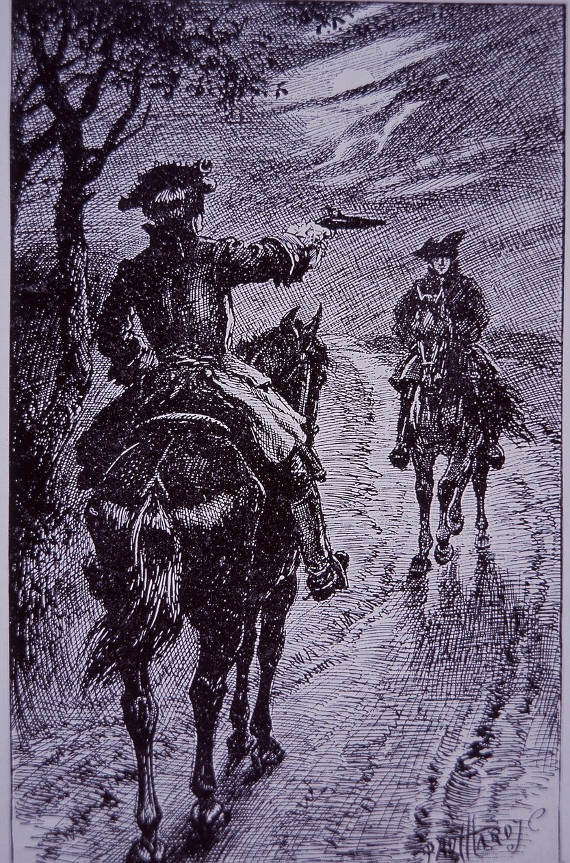 Dick Turpin tapaa valtatiemiehen Tom Kingin (kaiverrus) tekijältä Paul Hardy