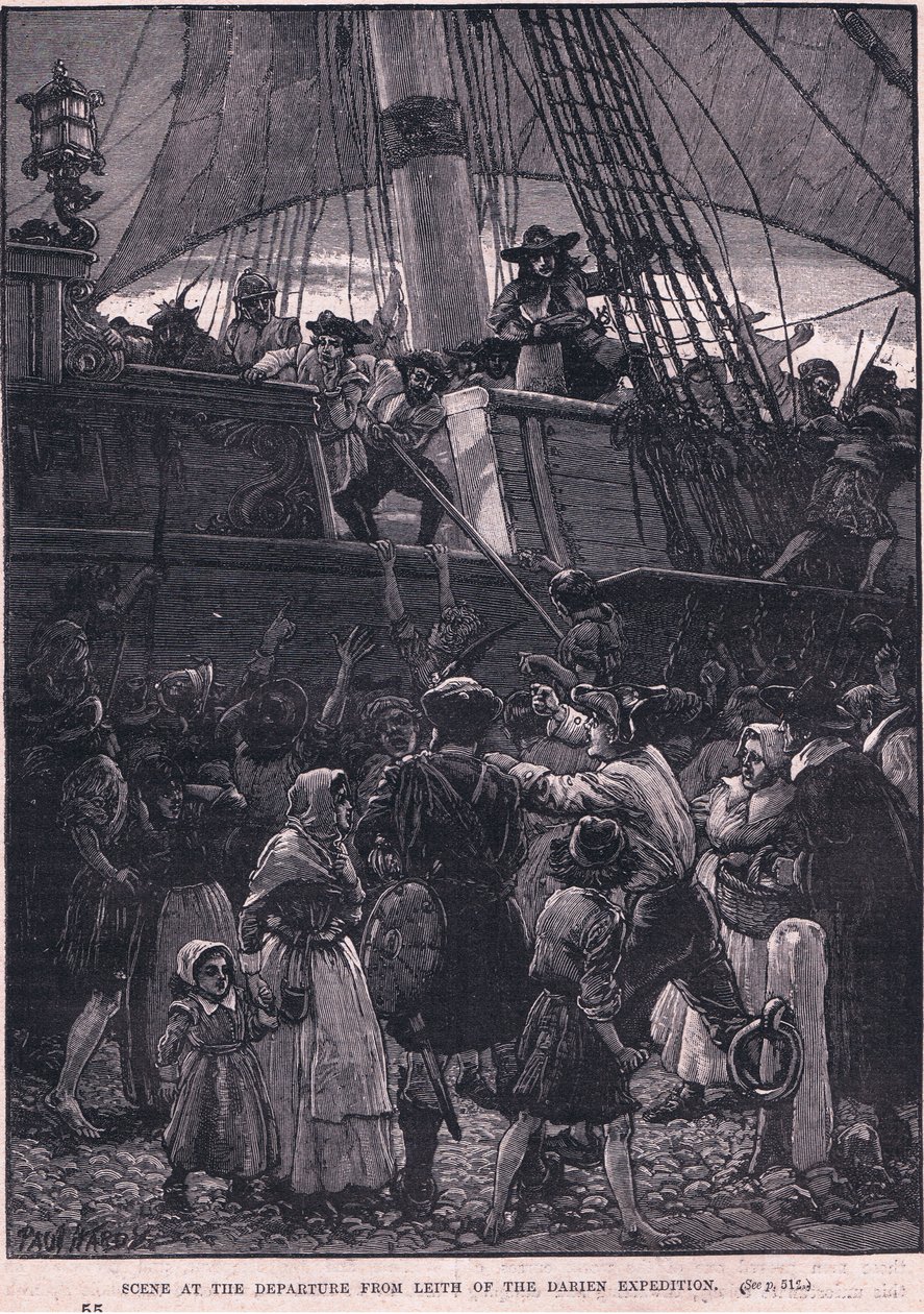 Kohtaus Darienin retkikunnan Leithin lähdöstä 1698 jKr (litho) tekijältä Paul Hardy