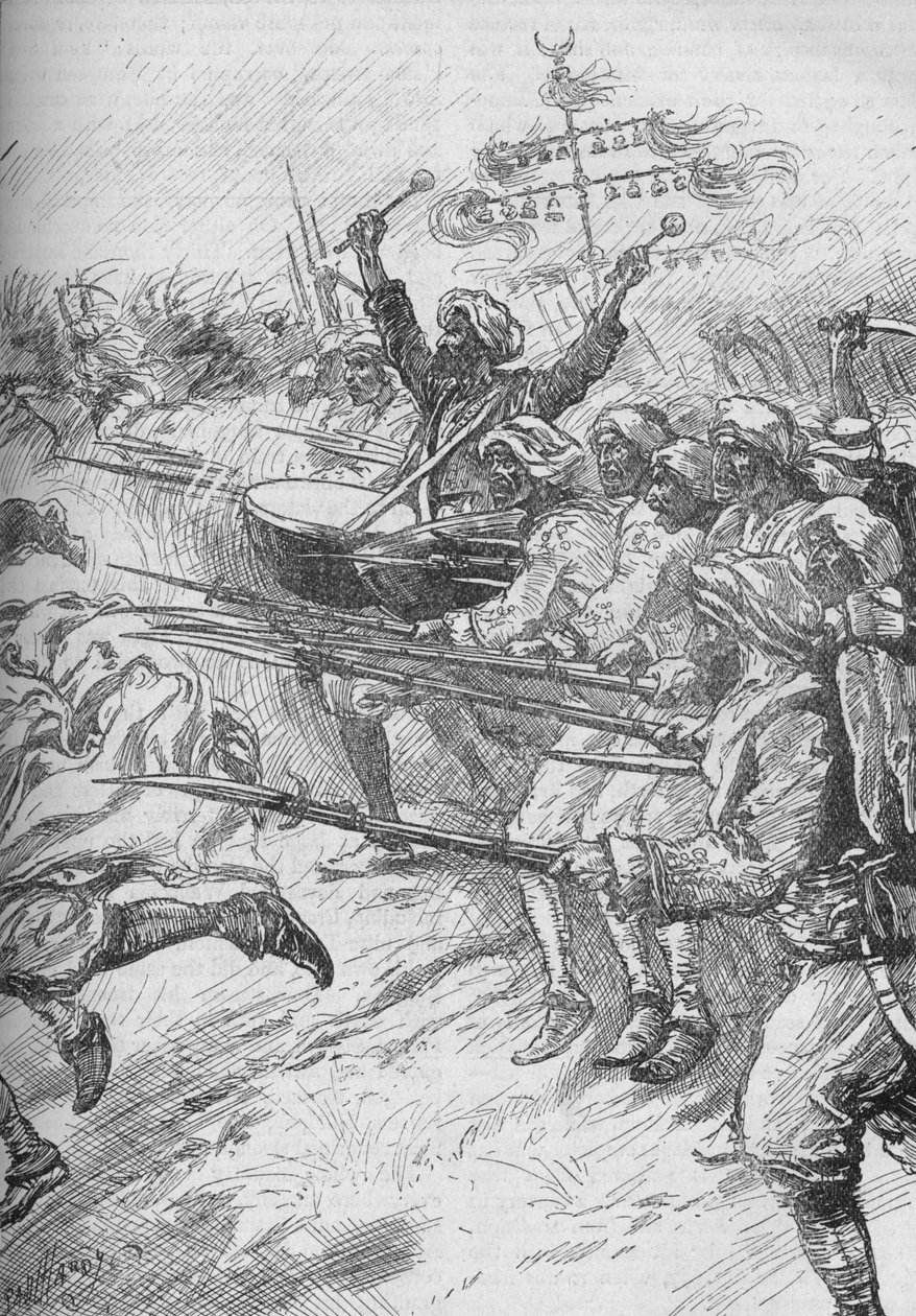 Janissarit ryntäsivät hyökkäykseen täydellä nopeudella ja kiinteillä bajoneteilla, 1902 tekijältä Paul Hardy