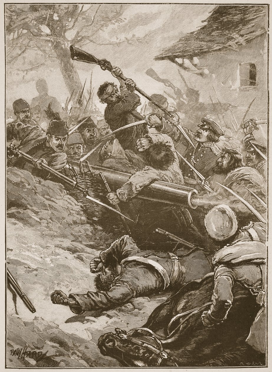 "Sitten seurasi hurja ryntäys", kuvitus Archibald Forbesin, G.A. Hentyn ja majuri Arthur Griffithsin teoksesta "Battles of the Nineteenth Century". tekijältä Paul Hardy