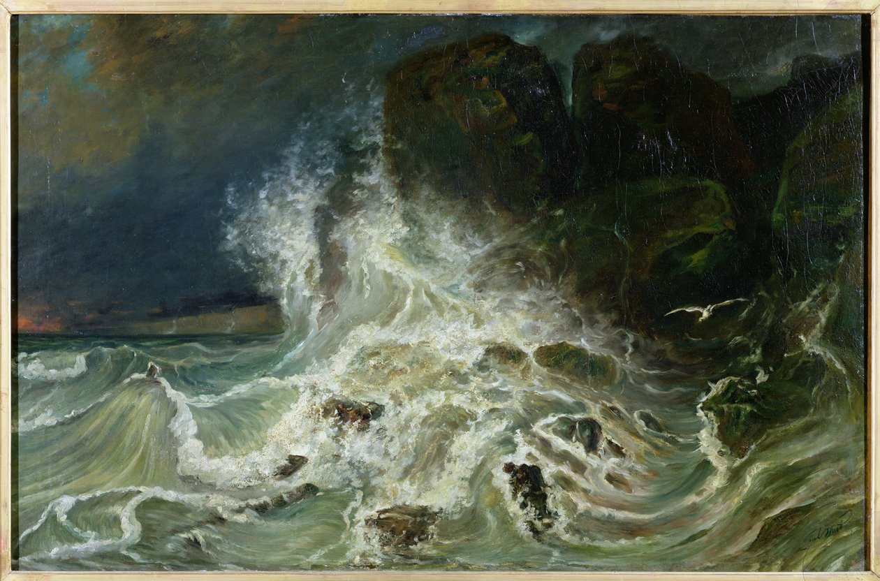 Breakers off Granville Pointin kanaalissa, 1853 tekijältä Paul Huet