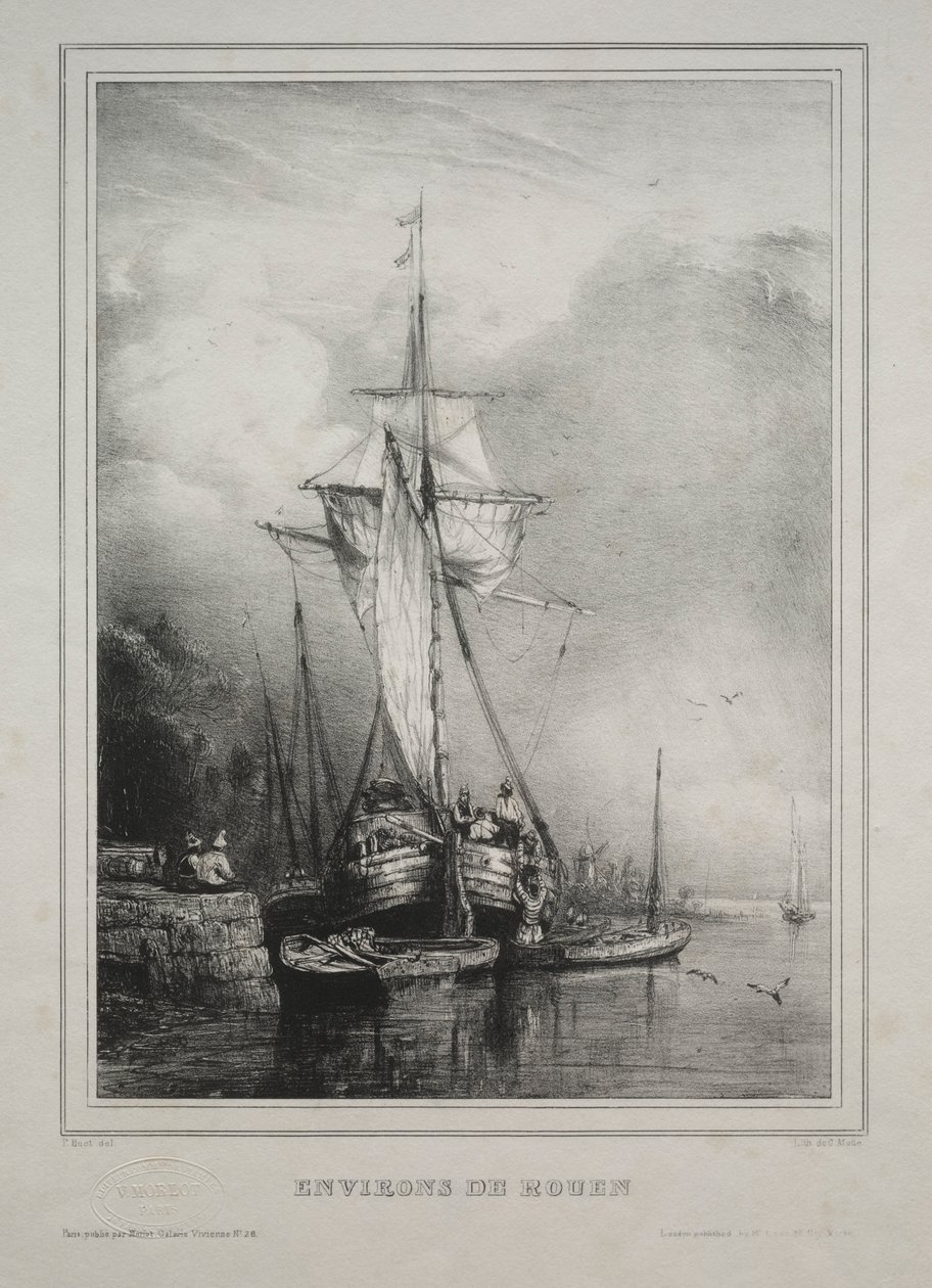 Kuusi merijalkaväkeä: Rouenin ympäristö, Ranska, 1832. tekijältä Paul Huet