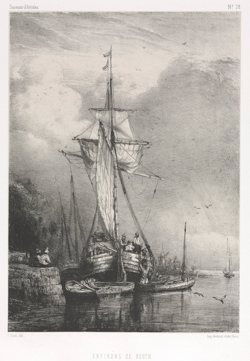 Souvenirs d Artistes nro 78: Kuusi merijalkaväkeä: Rouenin ympäristö, 1832. tekijältä Paul Huet