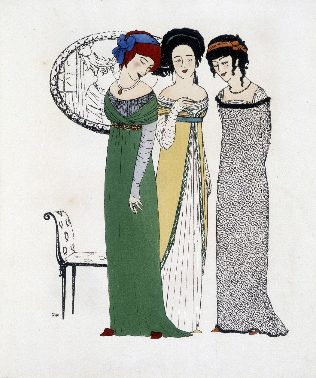 Paul Poiretin luomus elokuvasta "Les Dresses de Paul Poiret", piirros Paul Iribe. 1908 tekijältä Paul Iribe