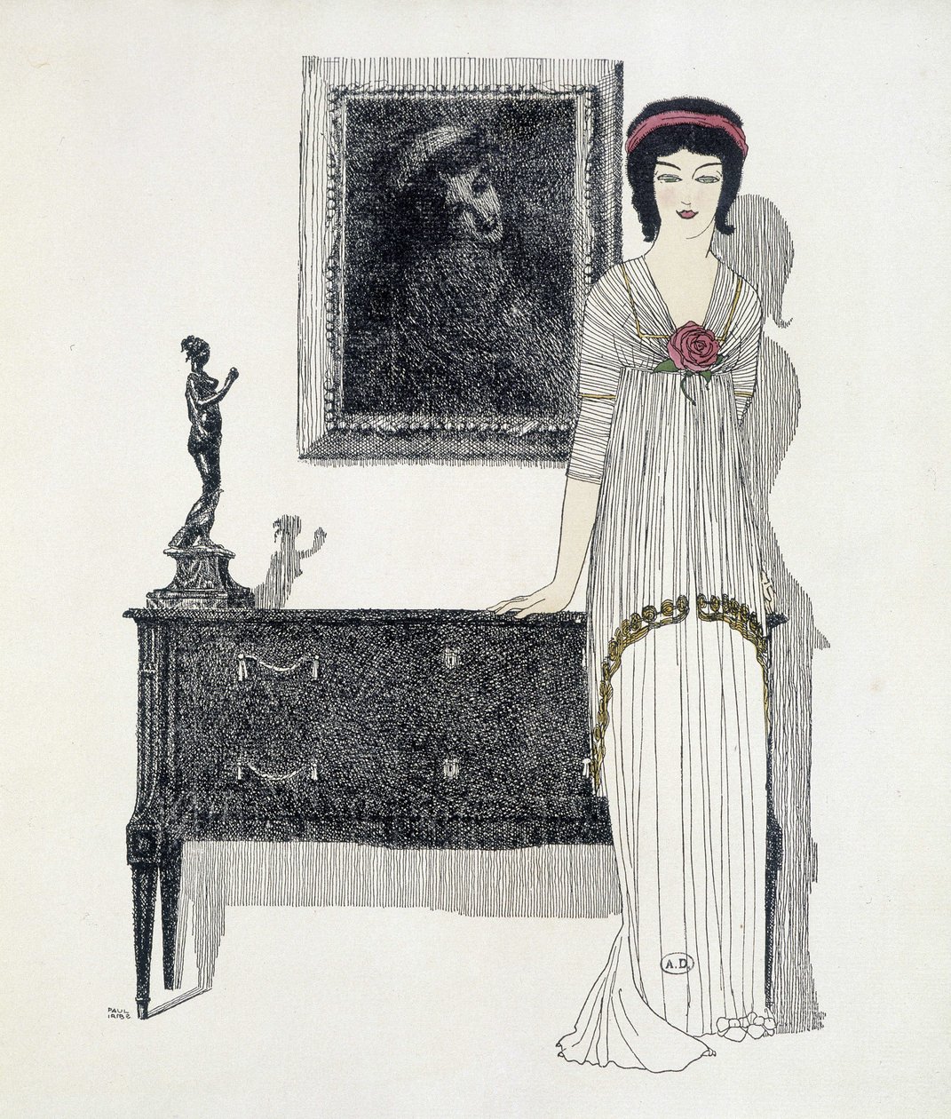 Paul Poiretin luomus elokuvasta "Les Dresses de Paul Poiret", piirros Paul Iribe. 1908 tekijältä Paul Iribe