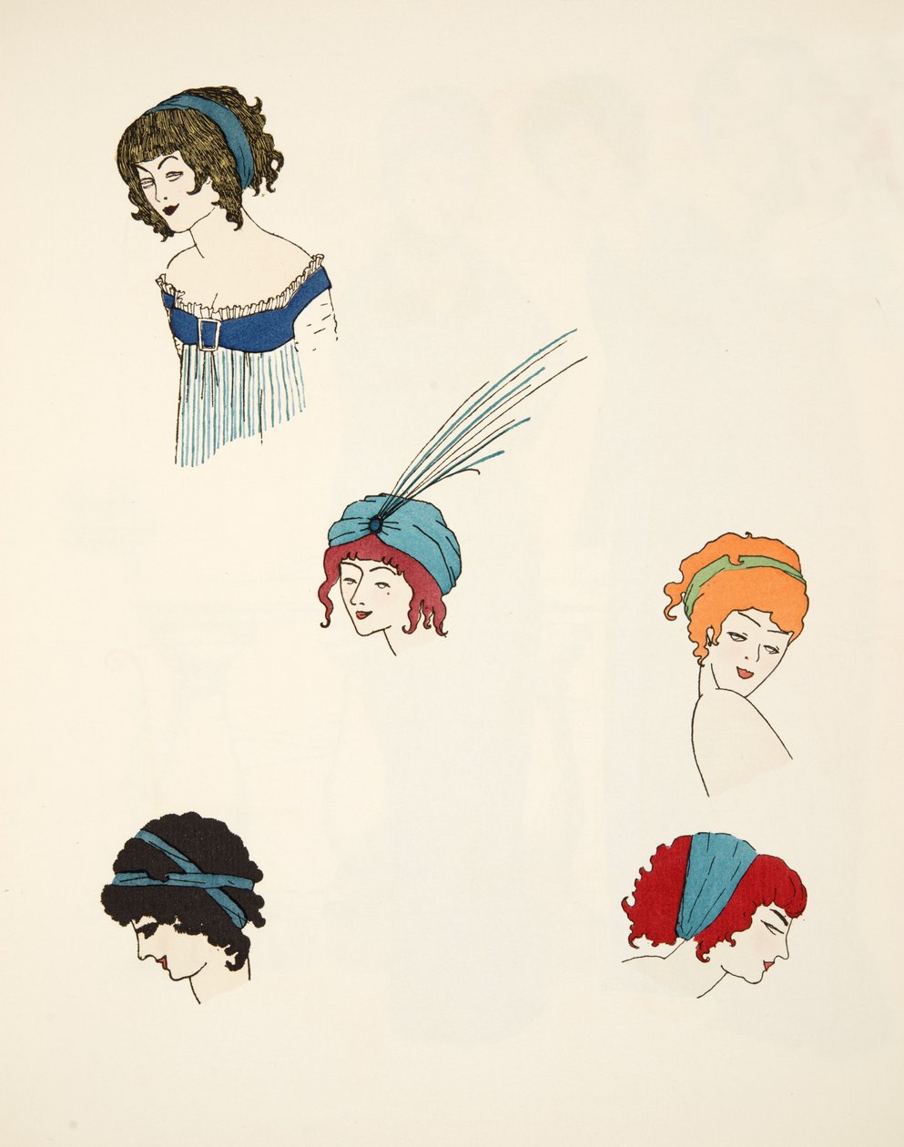Mallit päähineisiin, Les Robes de Paul Poiret -pubista. 1908 (stensiiliprintti) tekijältä Paul Iribe