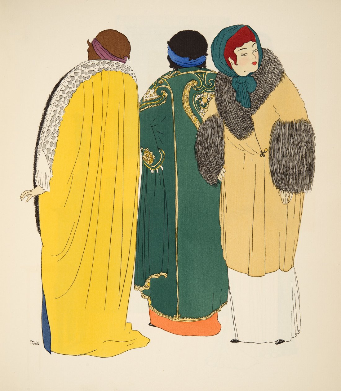 Kolme takkia Les Robes de Paul Poiret -pubista. 1908 (stensiiliprintti) tekijältä Paul Iribe