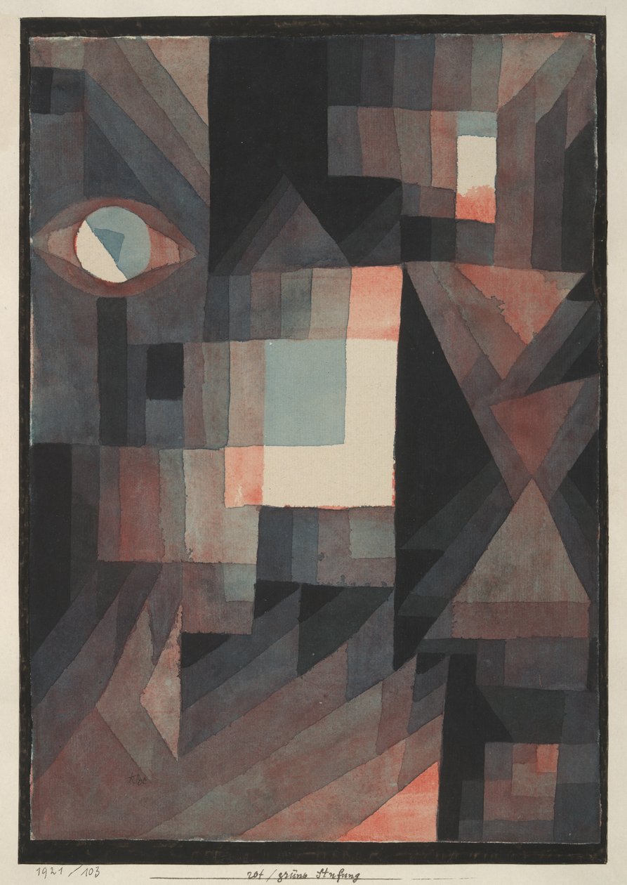 Abstrakti. Punainen/vihreä Gradation jossa cinnibar pystysuorassa muodossa tekijältä Paul Klee