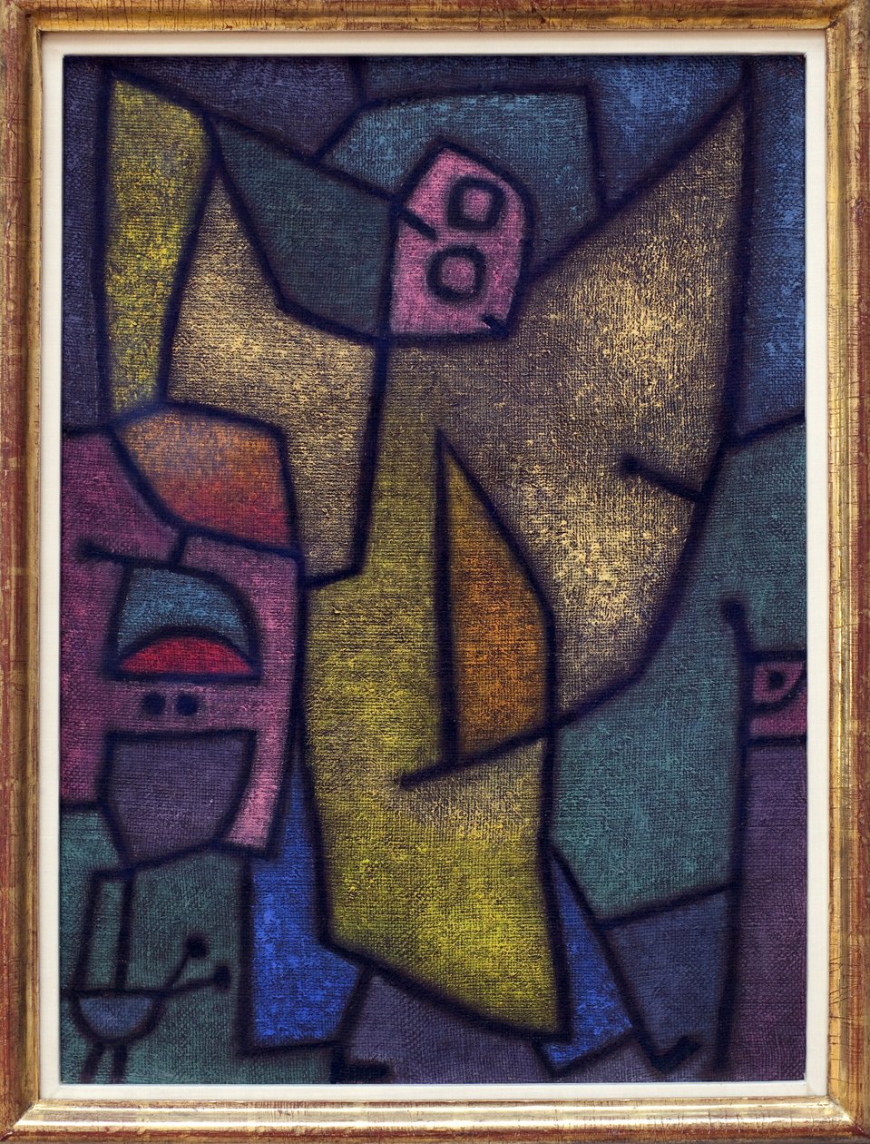 Angelus militanit. Paul Kleen (1879-1940) maalaus, öljy, piirustus juutilla detrempessä, liimataustalla tekijältä Paul Klee