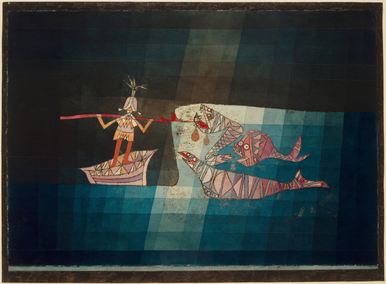 Taistelukohtaus koomista fantastisesta oopperasta The Seafarer, 1923. tekijältä Paul Klee