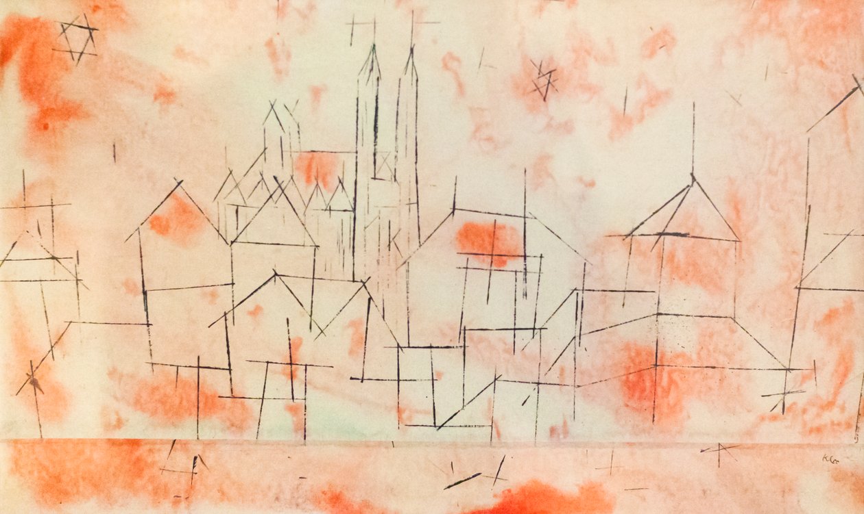 Kaupunki goottilaisen katedraalin kanssa tekijältä Paul Klee