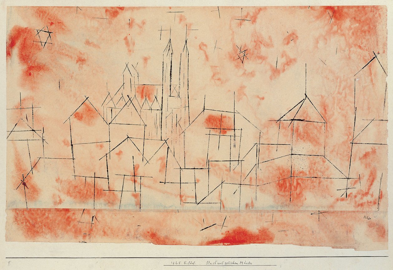Kaupunki goottilaisen katedraalin kanssa, 1925. tekijältä Paul Klee