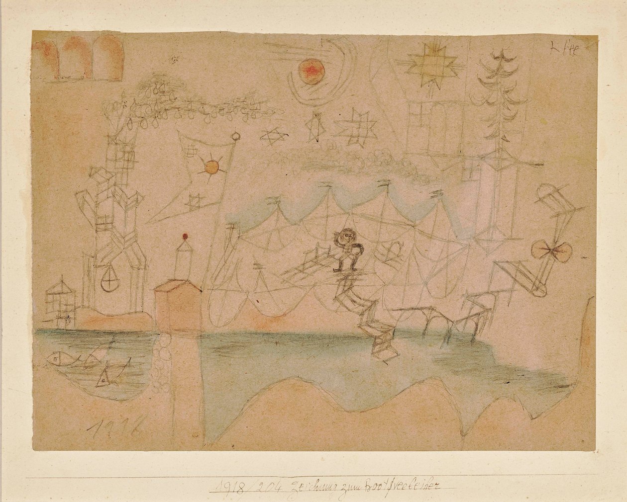 Piirustus venevuokraukseen, 1918. tekijältä Paul Klee