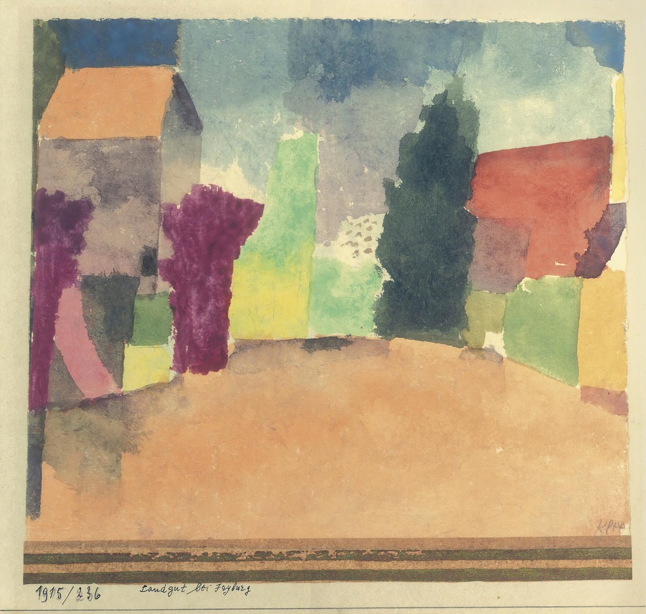 Landgut bei Fryburgin maalaistalo lähellä Friboria, 1915. tekijältä Paul Klee