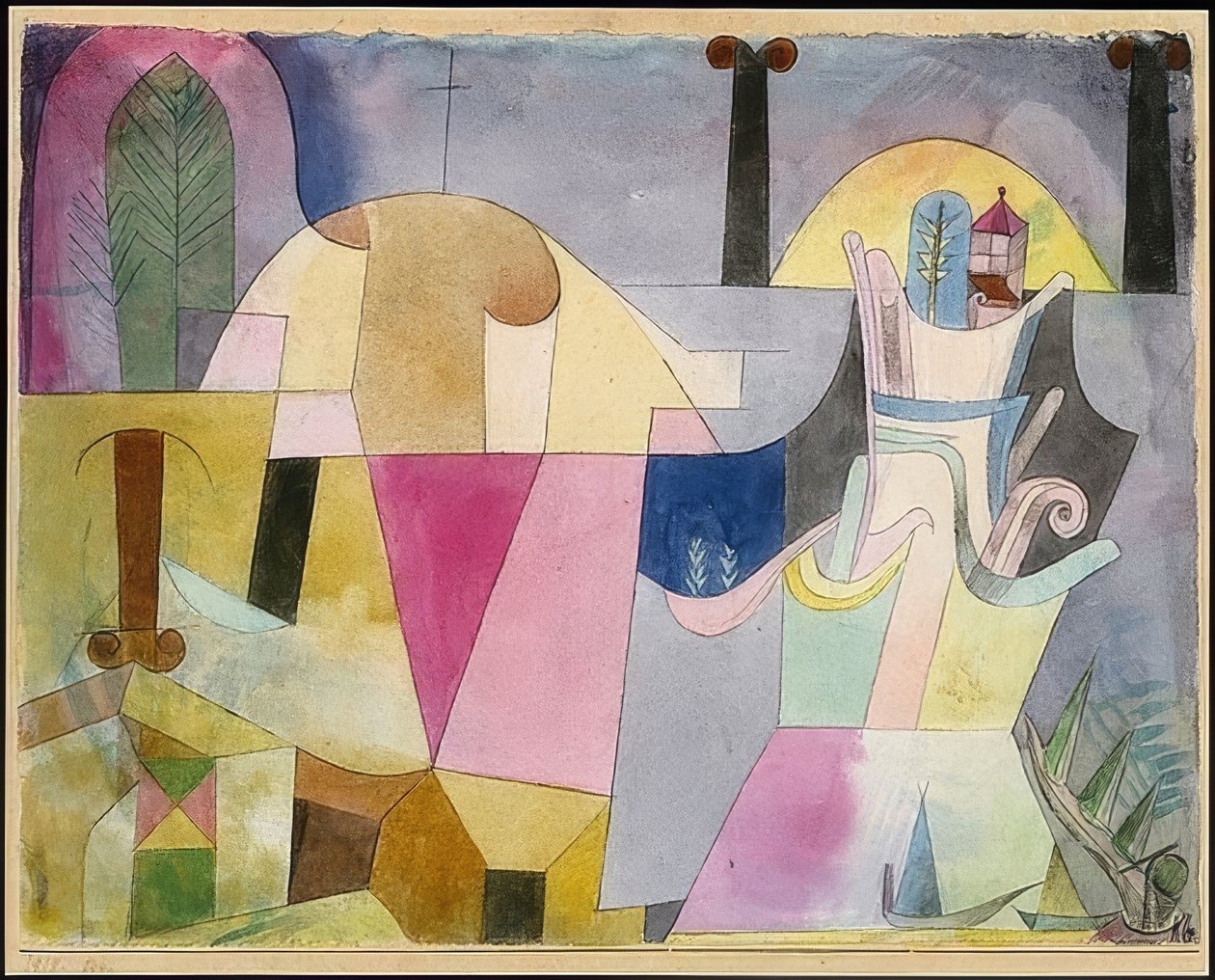 Maisema mustilla pylväillä. 1919 tekijältä Paul Klee