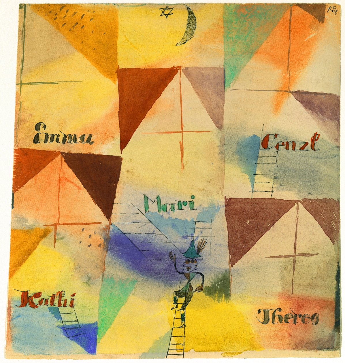 Le Don Juan bavarois - Baijerilainen Don Giovanni, kirjoittanut Klee, Paul (1879-1940). Akvarelli ja muste paperille tekijältä Paul Klee