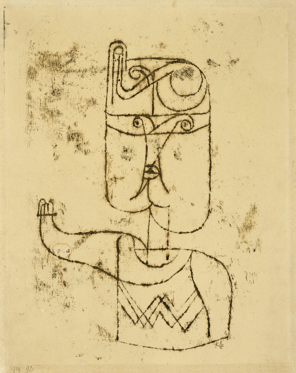 Matemaattinen kuva. 1919 (öljynsiirtopiirros paperille, asennettu pahville) tekijältä Paul Klee