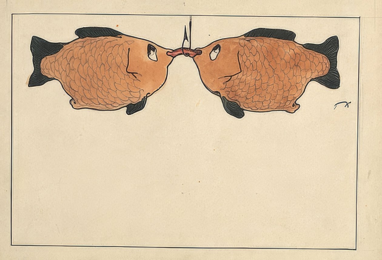Nimetön (kaksi kalaa, kalakoukku, mato). 1901 tekijältä Paul Klee