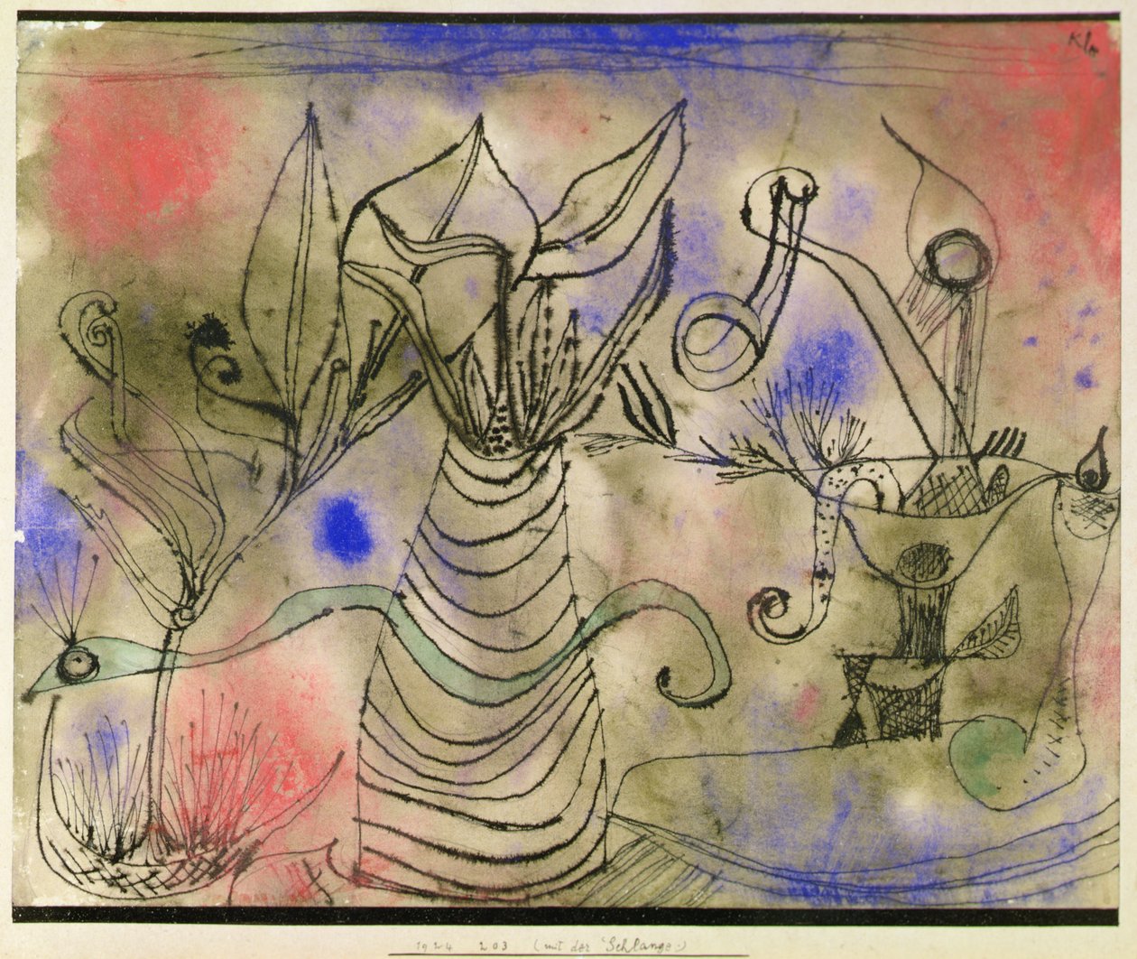 Asetelma käärmeen kanssa tekijältä Paul Klee