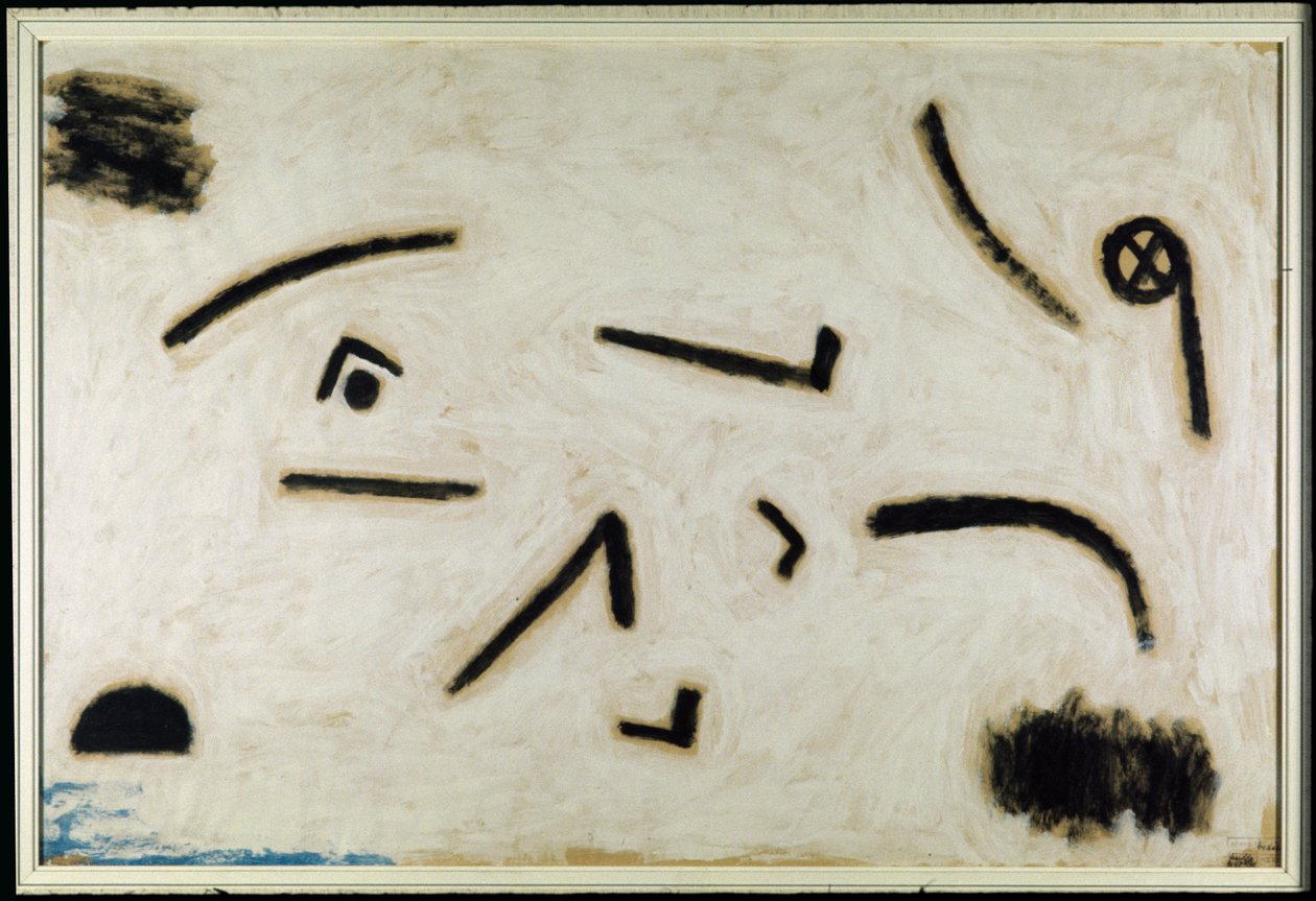 Nimetön (kyltit mustalla taustalla), C.1940 (väri ja liima paperille) tekijältä Paul Klee