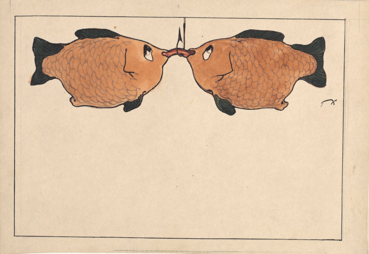 Untitled Kaksi kalaa, koukku, mato, 1901. tekijältä Paul Klee