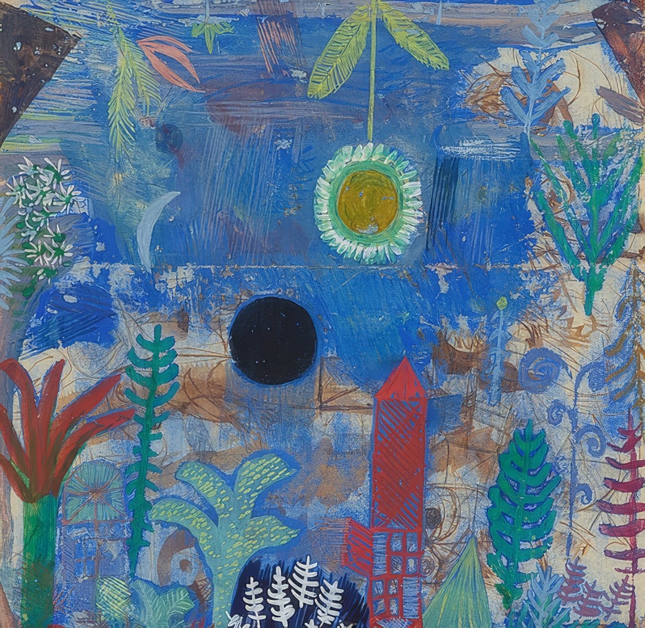Uponnut maisema. 1918 tekijältä Paul Klee
