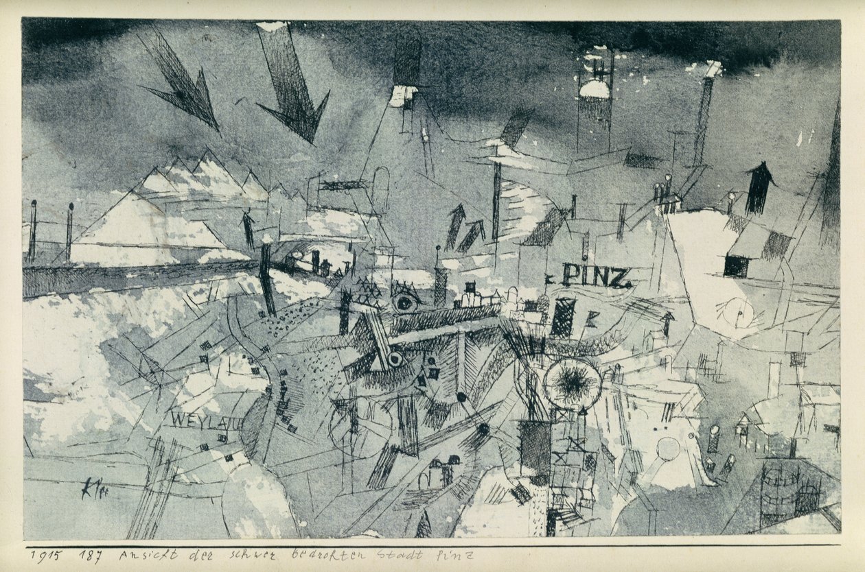 Näkymä vakavasti uhattuun Pintzin kaupunkiin tekijältä Paul Klee