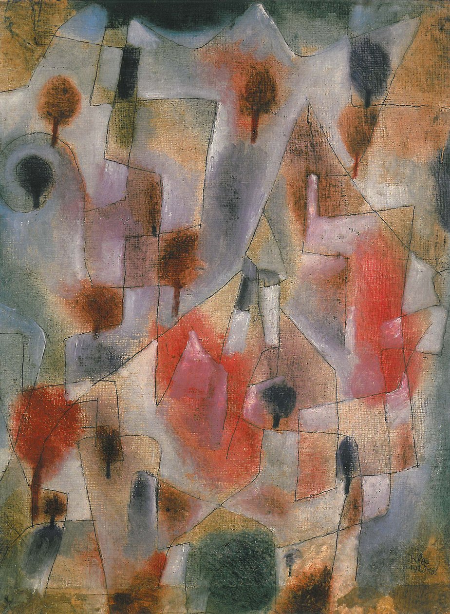 maisema sinisillä ja punaisilla puilla, 1920. tekijältä Paul Klee