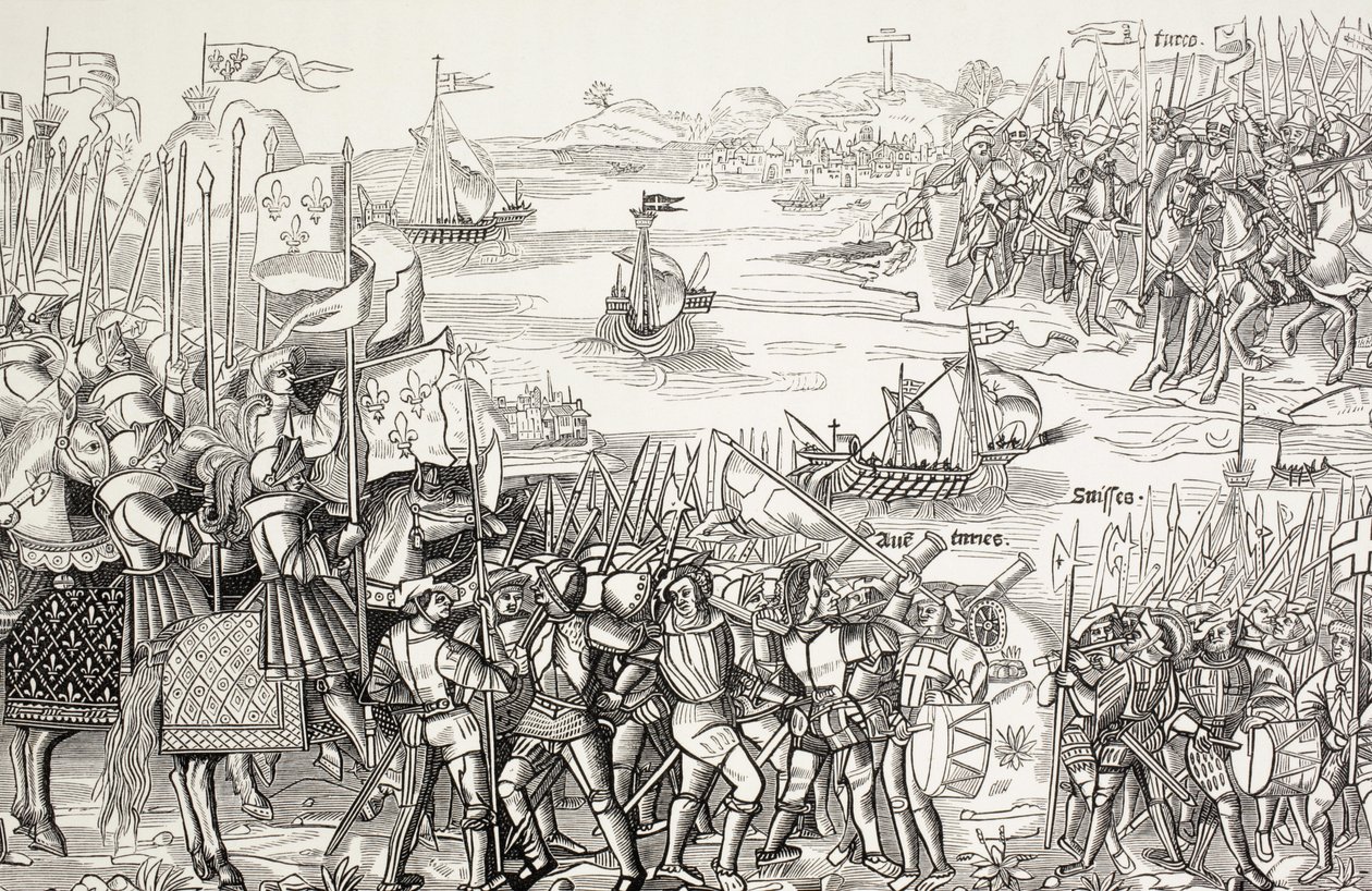Ristiretkeläisten maihinnousu Egyptin Damiettaan vuonna 1249 seitsemännen ristiretken aikana. tekijältä Paul Lacroix