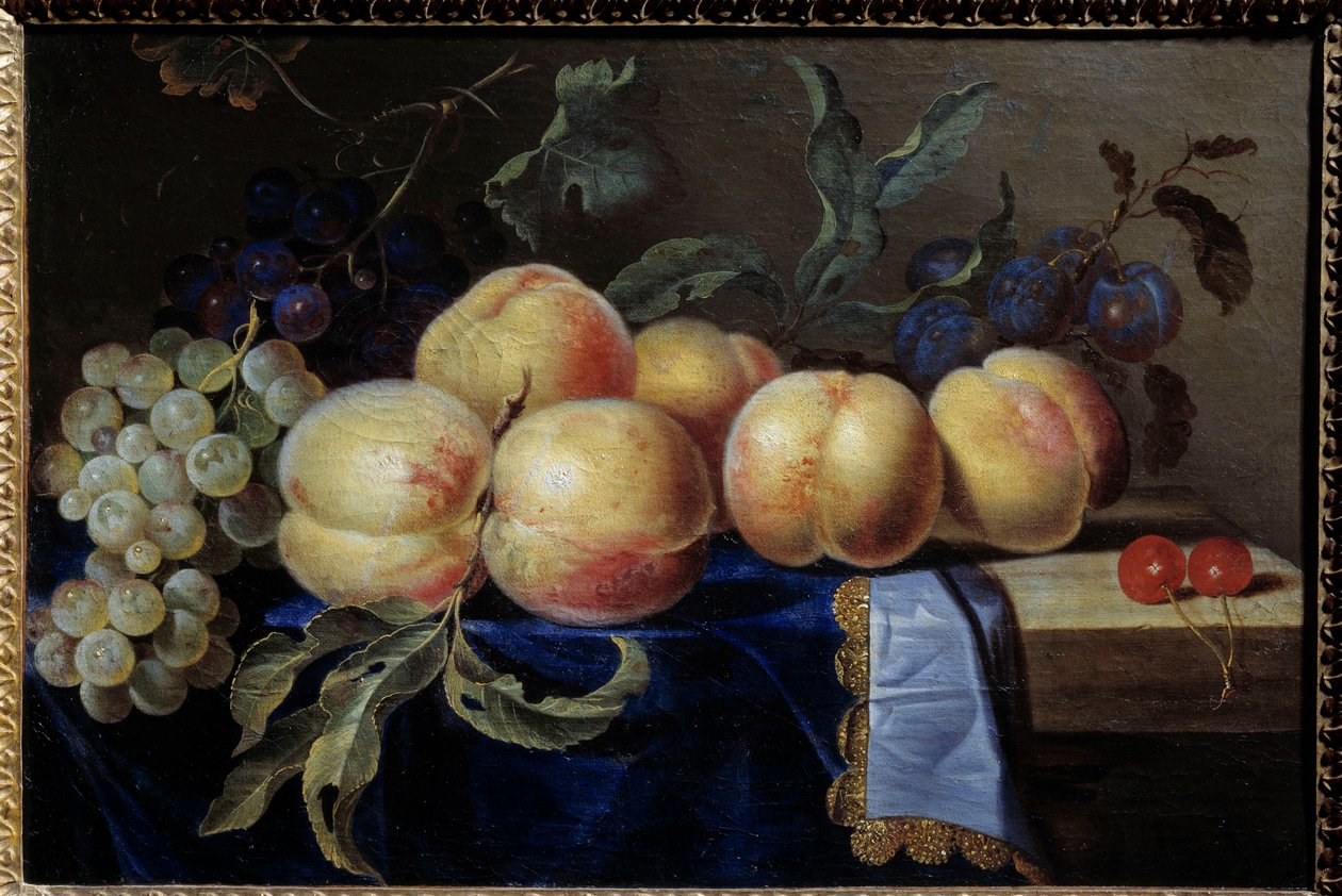 Asetelma, Peches. Paul Liegeoisin maalaus (1600-luku) Sun. 0,31x0,47 m Rouen, musee des Beaux Arts tekijältä Paul Liegeois
