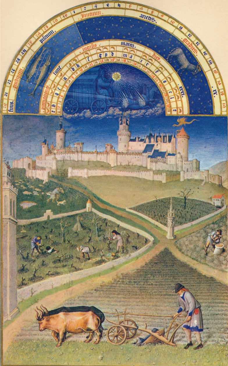 Maaliskuu - Château de Lusignan, 1400-luku, 1939 tekijältä Paul Limbourg