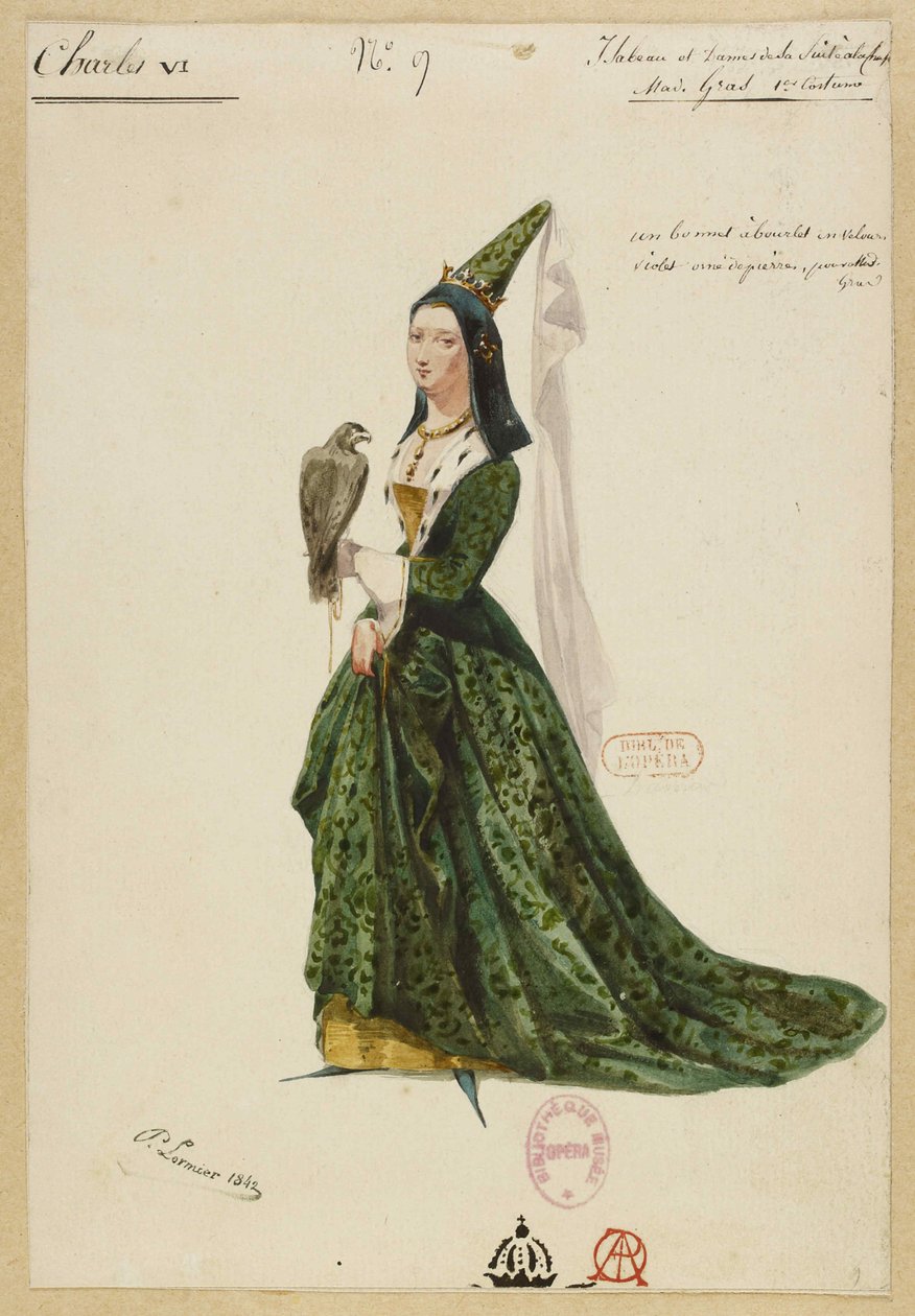 Isabella Baijerista. Pukusuunnittelu Fromental Halévyn oopperaan Kaarle VI, 1843. tekijältä Paul Lormier