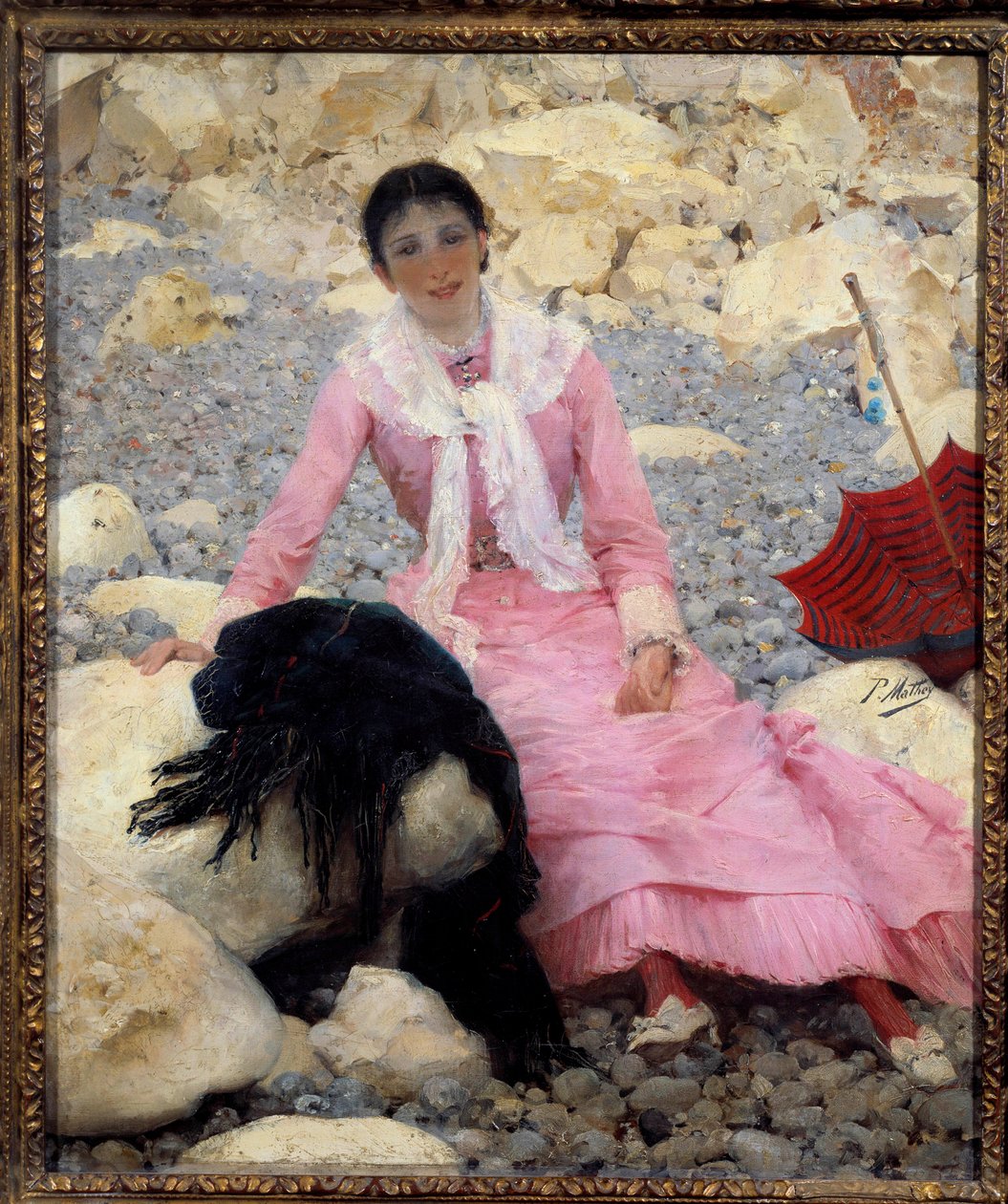 Fernande Matheyn (1857-1941) muotokuva rannalla Paul Matheyn (1844-1929) maalaus 1800-luvun su. 0,55x0,46 m Pariisi, musee d