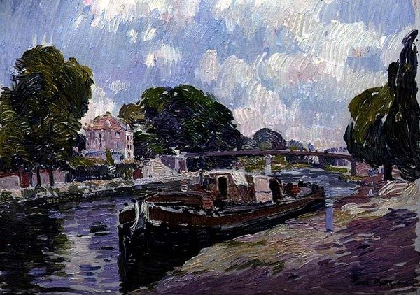 Canal Boat, Bougival (öljyä aluksella) tekijältä Paul Mathieu