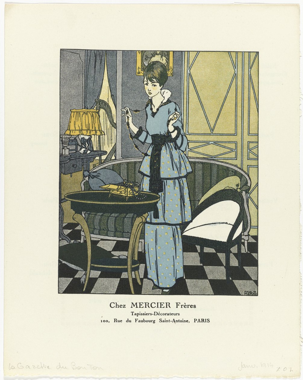 Gazette du Bon Ton, 1914 - nro 1: Chez MERCIER Frères / verhoilijat - sisustajat (otsikko esineessä) tekijältä Paul Méras