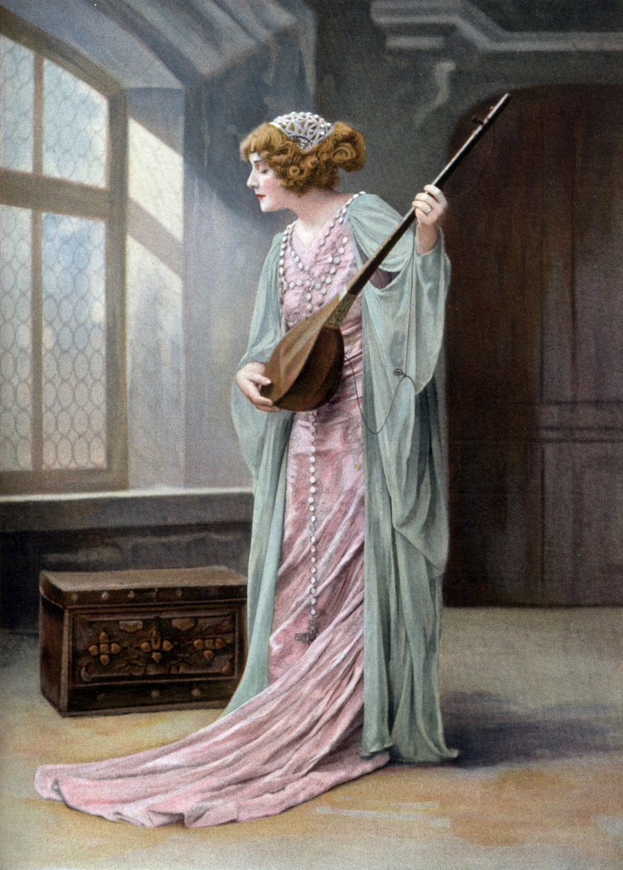 Oopperalaulaja Marguerite Carre (1880-1947) Orlandana oopperassa "La reine fiammette" Pariisissa, valokuva Paul Nadar ranskalaisesta "Le Theatre" -lehdestä 11. lokakuuta tekijältä Paul Nadar