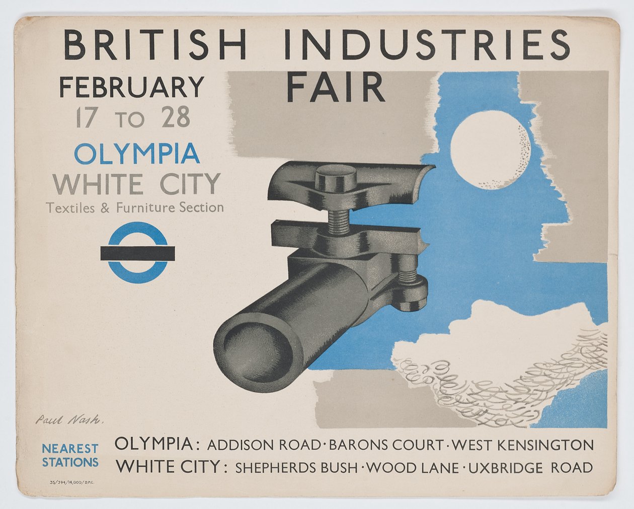 Lontoon metrojuliste, joka mainostaa British Industries Fair -messuja tekijältä Paul Nash