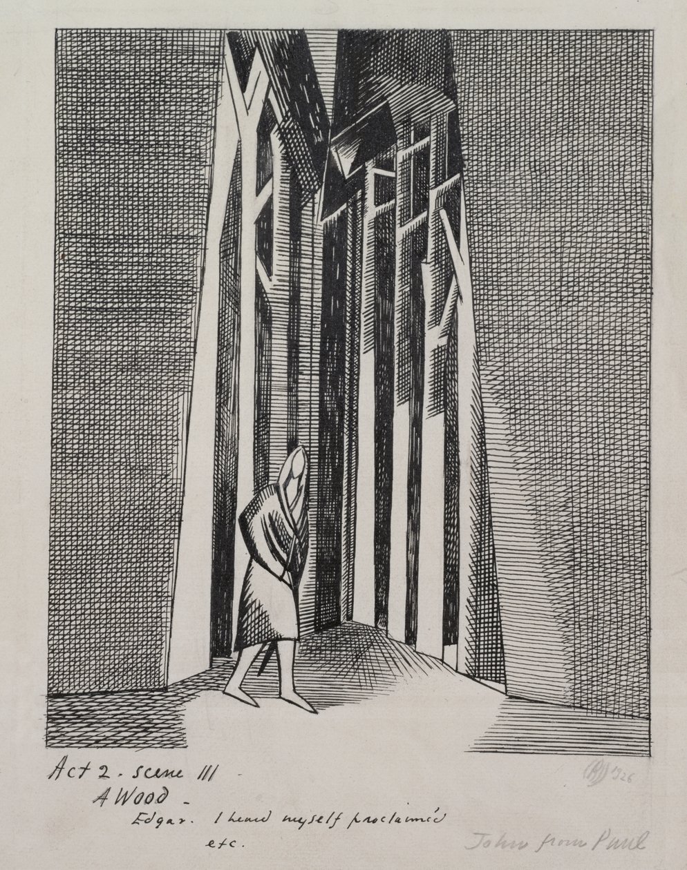 Puu - kuvitus "Kuningas Learille", näytös 2 kohtaus III tekijältä Paul Nash